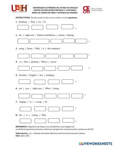 Present progressive (questions)