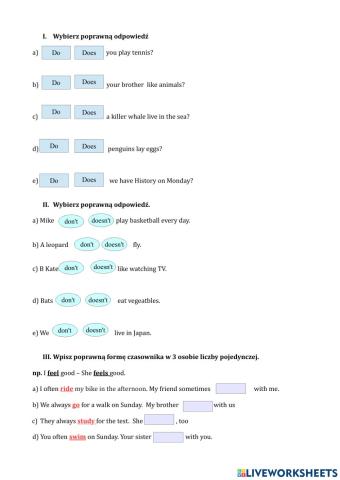 Unit 6 kl. IV kartkówka poprawa poprawy