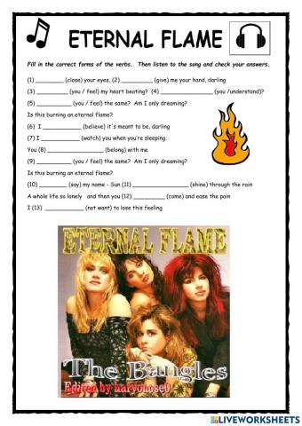Eternal Flame Song Activity for Present Tense