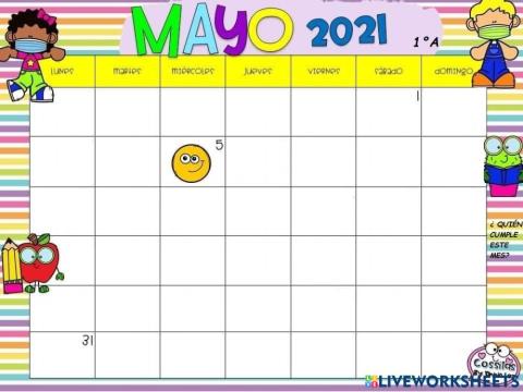Calendario mayo 2021 para completar