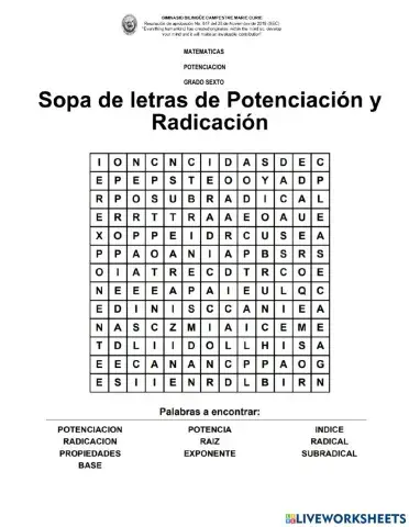 Sopa de letras potenciación