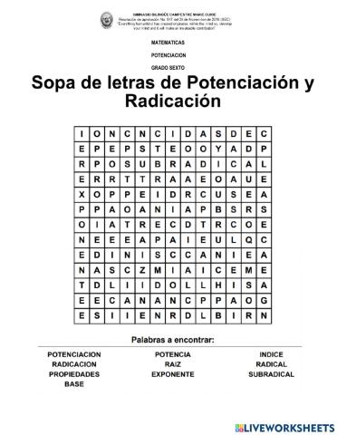 Sopa de letras potenciación