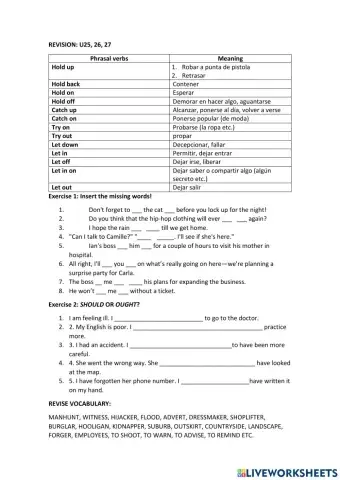 Phrasal verbs and vocabulary