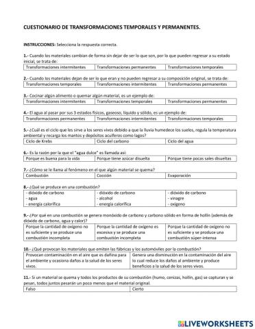 Cuestionario de transformaciones temporales y permanentes