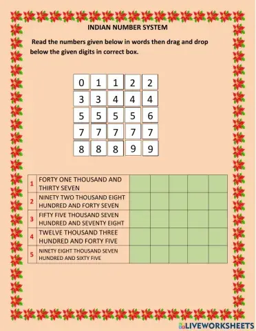 Five digits numbers in figures and words