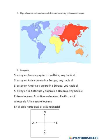 Océanos, continentes y puntos cárdinales