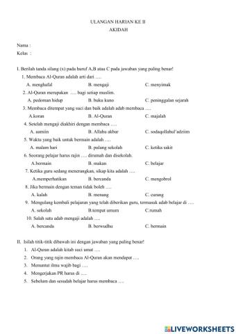 Penilaian Harian II Aqidah Akhlaq