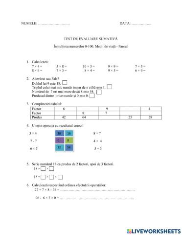 Inmultirea numerelor 0-100