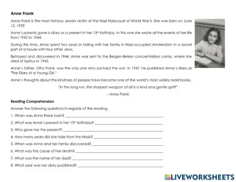 Anne Frank's Timeline