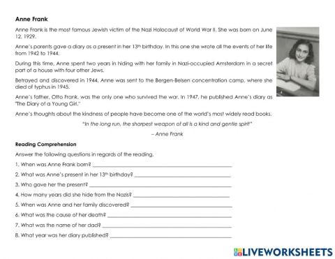 Anne Frank's Timeline