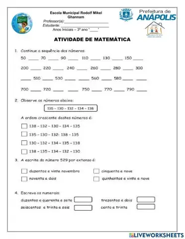 Atividades de matemática