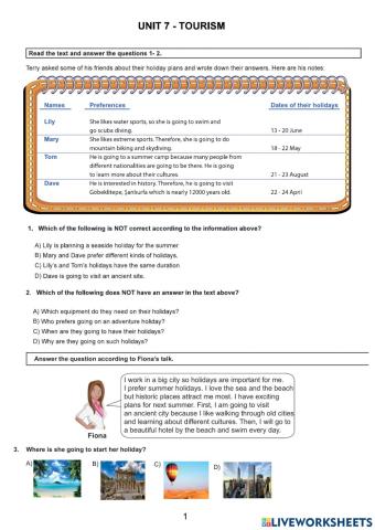 Lgs Tourism 7 Ünite Resmi Sorular