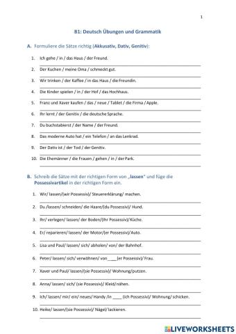 B1 Grammatik-Übungen (Teil 1)