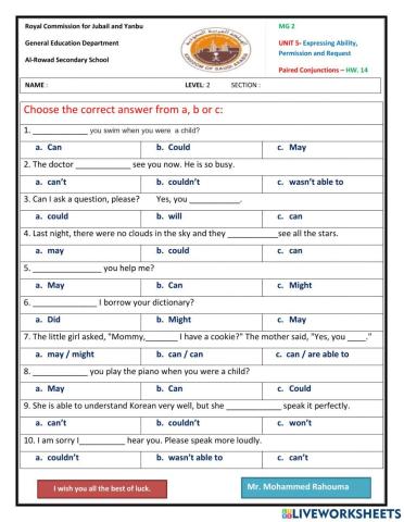 Modals of Ability, Permission and Request