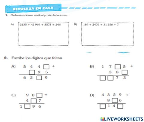 Adición y sustracción de números naturales
