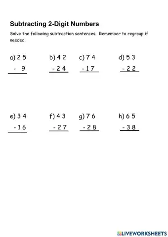 Subtracting 2 Digit numbers