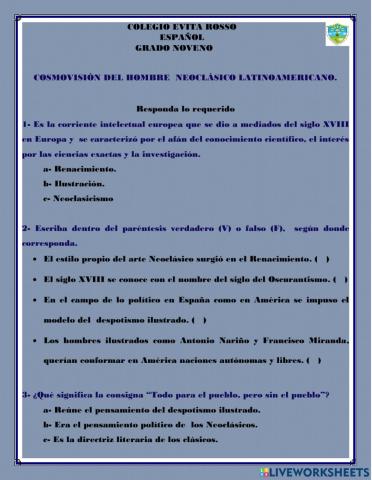 Cosmovisión del hombre neoclásico latinoamericano.