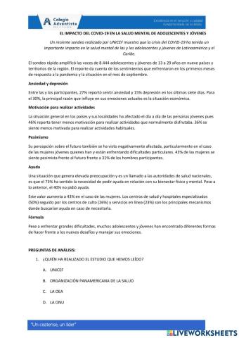 Comprensión de lectura covid y salud mental