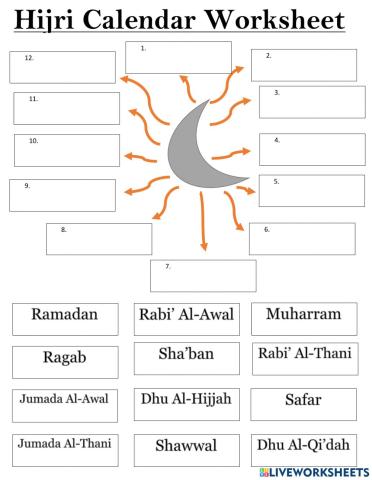 Hijri Calendar Worksheets