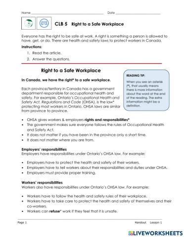 Right to a Safe Workplace in Ontario