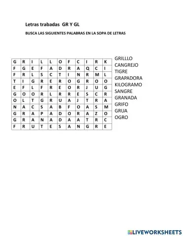 Silaba trabada gr y gl