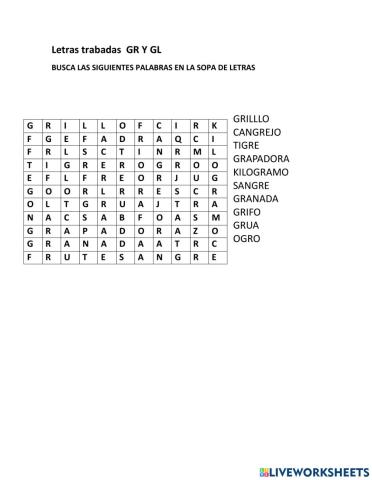 Silaba trabada gr y gl