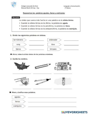 CLASIFICACIÓN DE PALABRAS