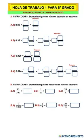 Conversiones Decimales a Fracción y Viceversa