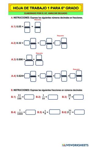 Conversiones Decimales a Fracción y Viceversa