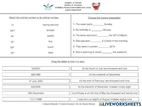 Dates - time - preposition