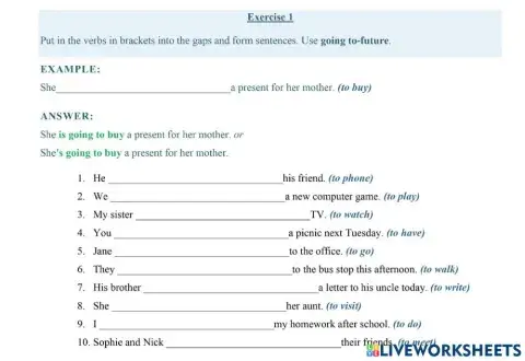 Unit 07 - Exercise 1 (Be going to)