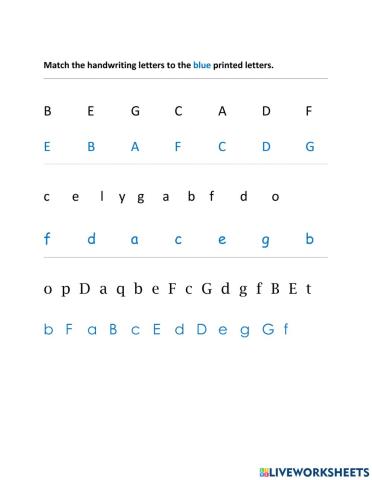 Alphabet: A-G upper and lower case letters