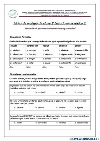 Práctica de sinonimia