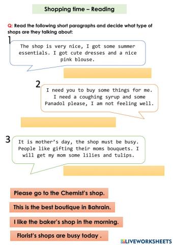 Shopping time - reading activity