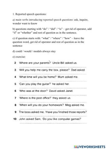Reported speech questions generally