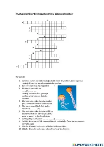 Krustvārdu mīkla “Bezmugurkaulinieku balsts un kustības”