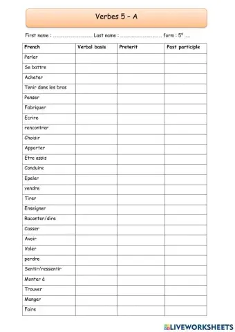 5° verbes 5 - A