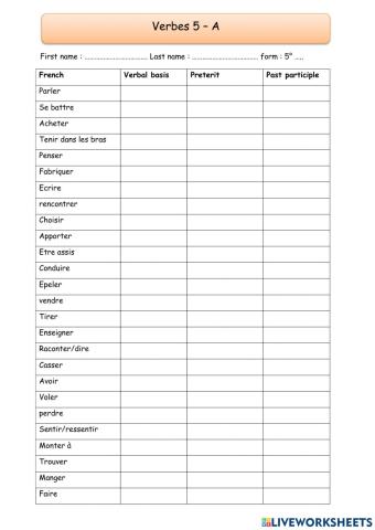5° verbes 5 - A