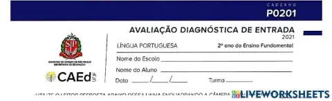 Avaliação diagnóstica português primeira parte