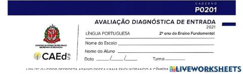 Avaliação diagnóstica português primeira parte