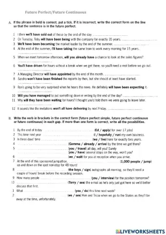 Future perfect and continuous