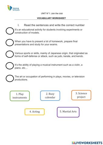 Vocabulary  - UNIT 1 - Join the club