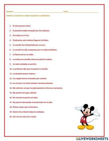 Oraciones simples copulativas-predicativas