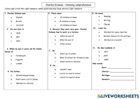 Charles Dickens - listening comprehension