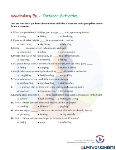 Vocabulary Ex. - Outdoor Activities