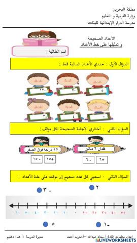 الأعداد الصحيحة و تمثيلا على خط الأعداد