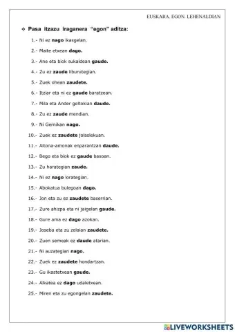 Egon aditza lehenaldian