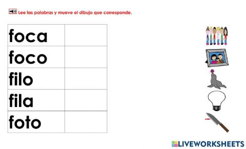 Ff: Mover dibujos a palabras 1