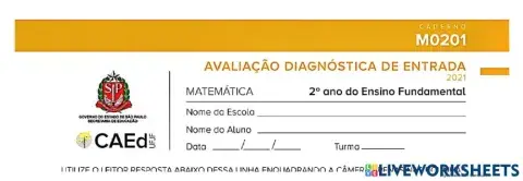 Avaliação diagnóstica matemática parte 2