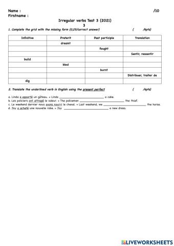 Irregular verbs Test 3
